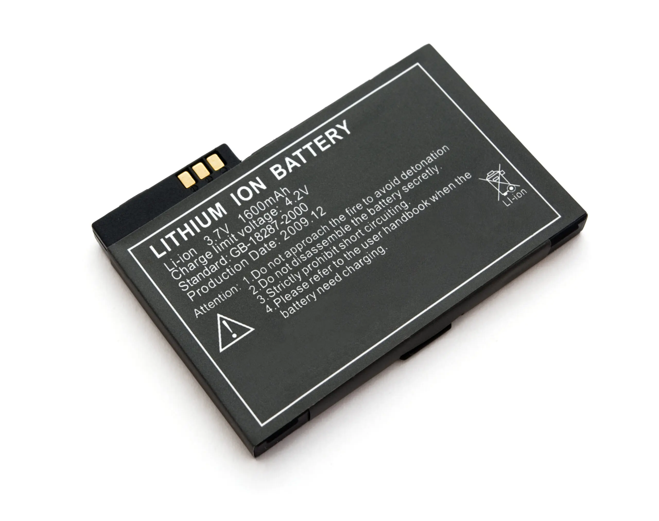 A lithium ion battery on a white background