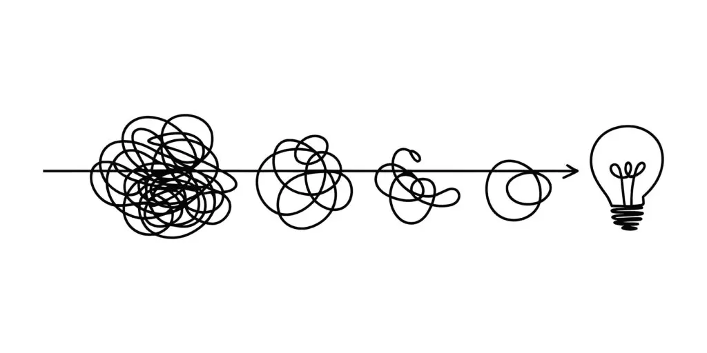 Transformation from chaos to clarity with a light bulb symbolizing innovation and problem-solving.