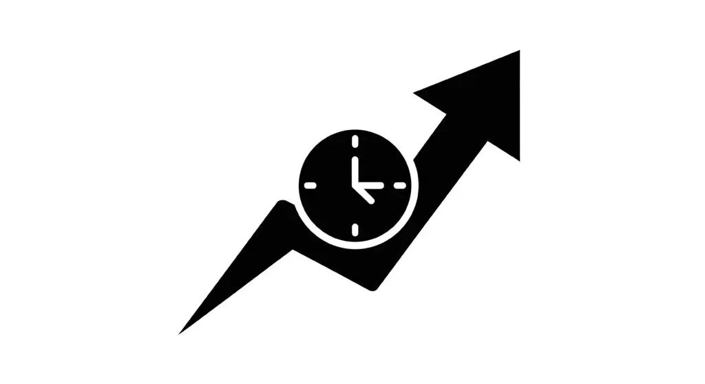 Business efficiency and growth concept with clock and rising arrow